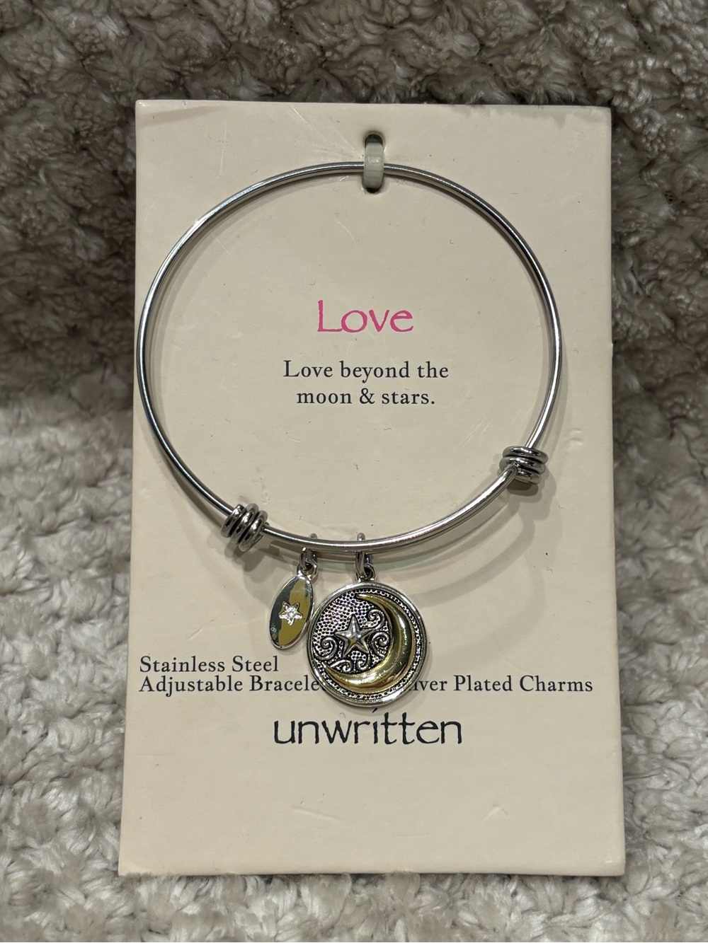 Unwritten Two-Tone Moon & Star Charm Adjustable Bracelet